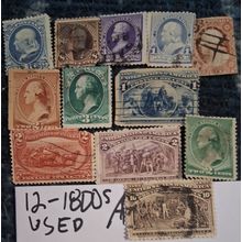 12: 1800s Stamps All Different! USA Used XF Extra-Fine. Lowest Price Anywhere! A