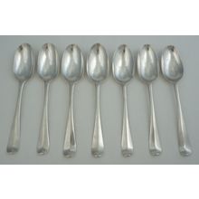 Seven 7" Queen Anne Silver Dessert Spoons, London 1708, Isaac Davenport, 295g.