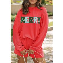 Gold Flame Corded MERRY Christmas Letter Top and Shorts Set