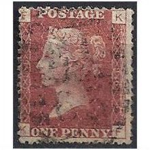 1858 SG43 1d Red Plate 196 Good Used Check Letters "KF".