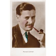 Ronald Colman Smoking Pipe Film Star Hand Coloured Old Photo Postcard