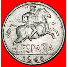 Ⰶ GENERALISSIMO FRANCO (1936-1975): SPAIN★ 10 CENTIMOS 1945★LOW START★NO RESERVE