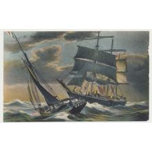 Trois-mats prenant son pilote 3 masted ship Art painting early 20th C. PC LL 15