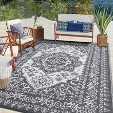 Outdoor Rug 9X12 Waterproof Reversible Mat Outdoor Plastic Straw Rug Carpet, Gre