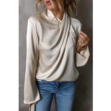 Jet Stream Satin Cross Front Slit Back Blouse