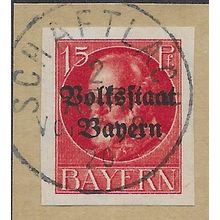 GER (BAVARIA) 1919 15pf KING LUDWIG III' (OVPT)(IMPERFED) FINE USED(EBID65-447)