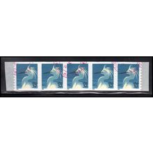 Used 3829 37c Snowy Egret Very Fine Strip of 5 PAL4421