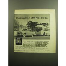 1958 Simca Car Ad - Official report No. 4: Simca pulls a 9 ton Bus