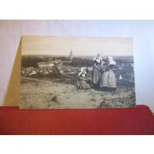 3 GIRLS IN DUTCH COSTUME, Holland used antique postcard=