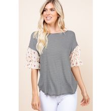 Women's Cute Striped Curved Hem Casual Top