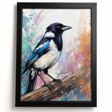 Magpie Bird Wall Art Print Animal Vintage Bird Print Magpie Oil Pastel Print (1)