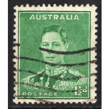 AUSTRALIA 1937/41: KING GEORGE VI DEFINITIVES - 1½d GREEN USED (G1)