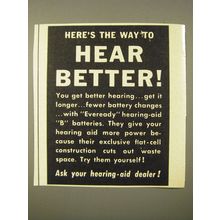 1950 Eveready Brand B Batteries Ad - Here's the way to hear better
