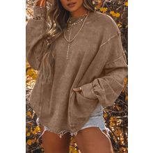 Khaki Exposed Seam Twist Open Back Oversized Sweatshirt