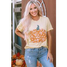 Khaki Sweet Floral Pumpkin Graphic Tee