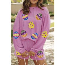 Phalaenopsis Easter Egg Patched Graphic Corded Long Sleeve Top Shorts Set