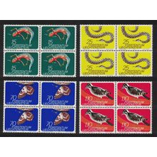 Liechtenstein Butterfly Woodpecker Bird Newt Adder 4v Blocks of 4 1974 MNH