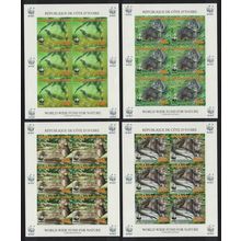 Ivory Coast WWF Speckle-throated Otter 4 imperf Sheetlets of 6 Reprint 2005