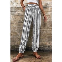 Black Stripe Boho Striped Print Casual Pants