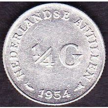 1954 Netherlands Antilles 1 Quarter Gulden Silver Coin
