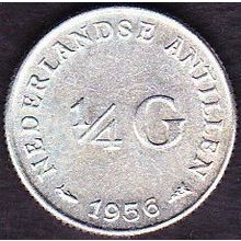 1956 Netherlands Antilles 1 Quarter Gulden Silver Coin