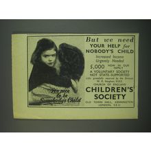 1949 Children's Society Ad - But we need your help for nobody's child