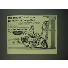 1949 Velocette L.E. Motorcycle Ad - Car comfort and over 100 miles to the gallon