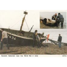 Dunwich Fisherman Remove WW2 Military Mine Suffolk Postcard
