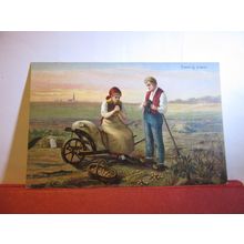 EVENING PRAYER IN THE FIELDS used antique postcard NOT POSTED #