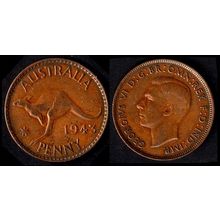 Australia One Penny 1943 Used. Coin 1d Geo VI Kangaroo