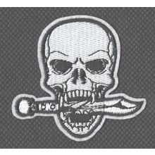 Small HEAD SKULL with KNIFE Embroidered Patch ~ Iron or Sew On ~ UK-POST FREE