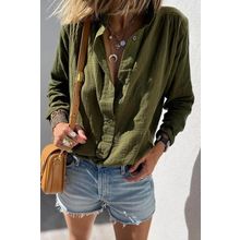 Jungle Green Crinkle Textured Button Up Long Sleeve Shirt
