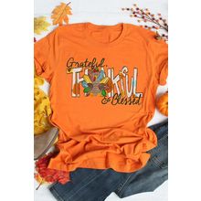 Orange Grateful Thankful Blessed Turkey Graphic Thanksgiving T Shirt