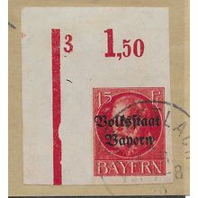 GER (BAVARIA) 1919 15pf KING LUDWIG III' (OVPT)(IMPERFED) FINE USED(EBID65-451)