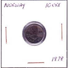1878 Norway 10 Ore Silver Coin
