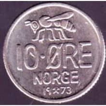 1973 Norway 10 Ore Coin