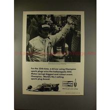 1974 Champion Spark Plugs Ad w/ Johnny Rutherford, NICE