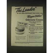 1939 Odorono Cream Deodorant Ad - The leader in the non-perspirant field