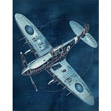 Spitfire Blueprint Poster Vintage Plane source Poster Canvas Movie Film Print A0