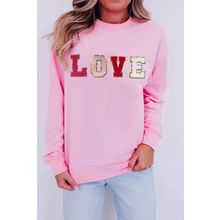 Pink Valentine LOVE Chenille Embroidered Sweatshirt