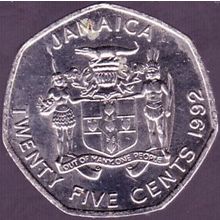 1992 Jamaica 25 Cents Coin