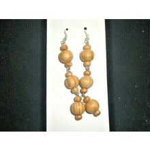 Three section long drop natural banded fruit wood earrings nature
