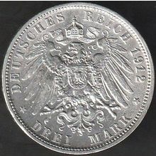 1912 F Germany 3 Mark Silver Coin Wurttemberg