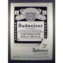 1972 Budweiser Beer Ad - You've Said it All!
