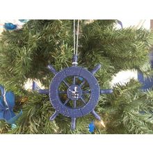 Pack Of 2] Rustic Dark Blue Decorative Ship Wheel With Seagull Christmas Tre...