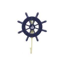 Pack Of 2] Dark Blue Decorative Ship Wheel with Sailboat and Hook 8"