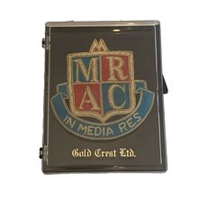Vintage MRAC IN MEDIA RES Crest Emblem Badge Gold Bullion Embroidery With Case