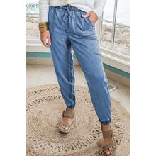 Dusk Blue Drawstring Waist Pocketed Plus Size Denim Joggers