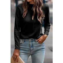 Black Solid Color Seam Detail Raglan Long Sleeve Top