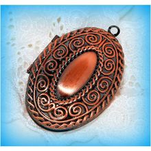 Large Oval Copper/Bronze Locket Engraved Pendant Crafts Jewellery Making 1059